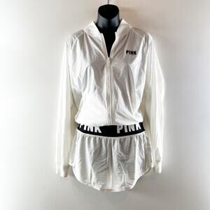 Victoria's Secret PINK Mesh Full Zip Track Jacket and Matching Shorts Set White